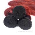 Amostra de cabelo de amostra grátis Cutícula alinhada Cabelo birmanês Cabelo indiano Onda de dois tons ombre 1b/Red Virgin Human Hair
